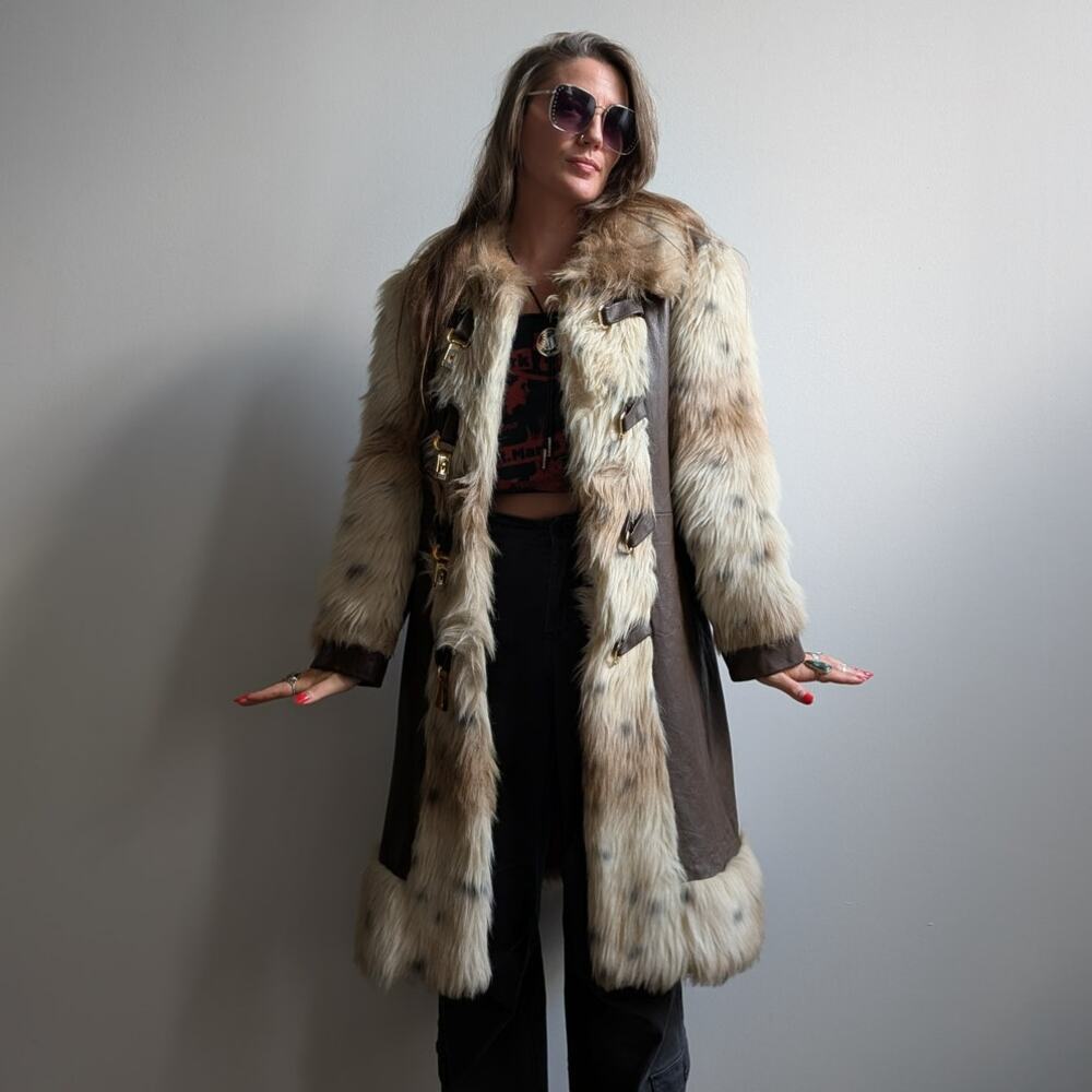Vintage Afghan Penny Lane Fur Leather Suede Modern Furry Jacket Coat 70s 80s - Picture 10 of 13